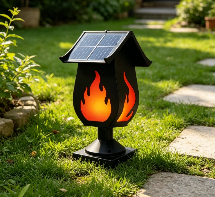 Solar Garden Light - Solar Column Headlights Simulated Flame Lights