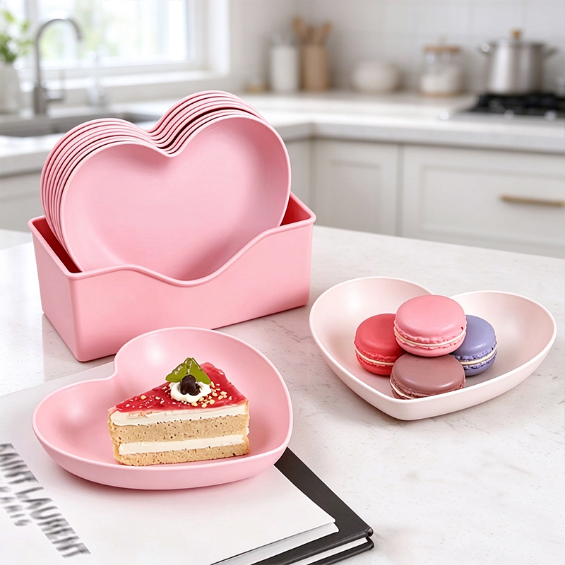 6Pcs Heart Shaped Plates Set w - Reusable Straw recension och pris